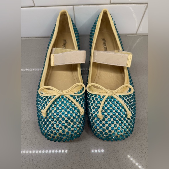Jeffrey Campbell Prima J - Teal Crystal and Yellow Ballet Flats / Mary Janes - Picture 2 of 5